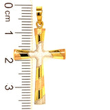 Dije (cruz hueco) en oro tres tonos 10kt.