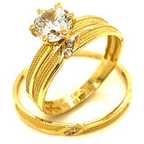 Trío de anillos con circones en oro amarillo 10kt.