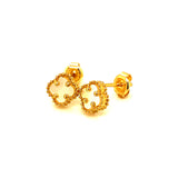 Aretes (trébol blanco nacar) en oro amarillo 10kt.