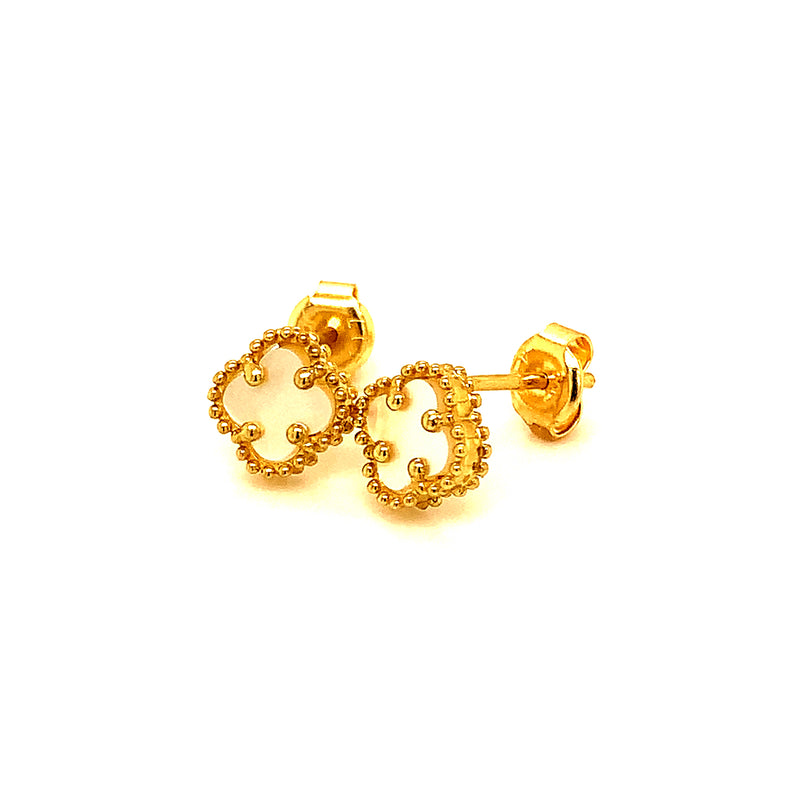 Aretes (trébol blanco nacar) en oro amarillo 10kt.