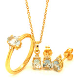 Juego con aguamarina y diamantes en plata 925 ba–ado oro amarillo. 45cm