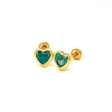 Aretes para Bebes (corazón) con circones en oro amarillo 14kt. (Marzo)
