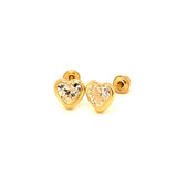 Aretes (corazón) con circones en oro amarillo 14kt. (Abril)