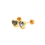 Aretes para Bebes (corazón) con circones en oro amarillo 14kt. (Diciembre)