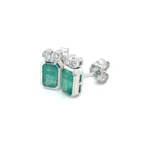 Aretes de esmeraldas con diamantes en oro blanco 14kt. E-1.14CTS. D-0.06CTS.