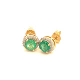 Aretes de esmeraldas con diamantes en oro amarillo 14kt. E-0.92CTS. D-0.18CTS.