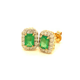 Aretes de esmeraldas con diamantes en oro amarillo 14kt. E-0.89CTS. D-0.45CTS.