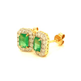 Aretes de esmeraldas con diamantes en oro amarillo 14kt. E-0.89CTS. D-0.45CTS.