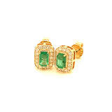 Aretes de esmeraldas con diamantes en oro amarillo 14kt. E-0.58CTS. D-0.22CTS.