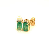 Aretes de esmeraldas con diamantes en oro amarillo 14kt. E-1.14CTS. D-0.07CTS.