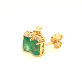 Aretes de esmeraldas con diamantes en oro amarillo 14kt. E-1.14CTS. D-0.07CTS.