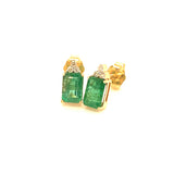 Aretes de esmeraldas con diamantes en oro amarillo 14kt. E-1.29CTS. D-0.05CTS.
