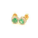 Aretes de esmeraldas con diamantes en oro amarillo 14kt. E-0.58CTS. D-0.14CTS.