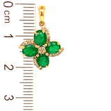 Dije de esmeraldas con diamantes en oro amarillo 14kt. E-1.12CTS. D-0.12CTS.