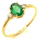 Anillo de esmeralda con diamantes en oro amarillo 14kt. E-0.62CTS. D-0.14CTS.