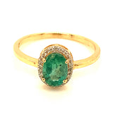 Anillo de esmeralda con diamantes en oro amarillo 14kt. E-0.85CTS. D-0.08CTS.