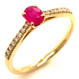 Anillo de rubí con diamantes en oro amarillo 14kt. R-0.33CTS. D-0.11CTS.
