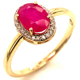 Anillo de rubí con diamantes en oro amarillo 14kt. R-1.05CTS. D-0.08CTS.