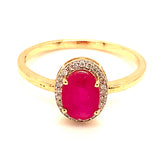 Anillo de rubí con diamantes en oro amarillo 14kt. R-1.05CTS. D-0.08CTS.