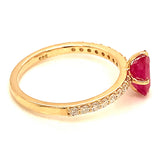 Anillo de rubí con diamantes en oro amarillo 14kt. R-1.33CTS. D-0.30CTS.
