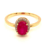 Anillo de rubí con diamantes en oro amarillo 14kt. R-1.22CTS. D-0.08CTS.