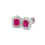Aretes de rubíes con diamantes en oro blanco 14kt. R-0.87CTS. D-0.37CTS.