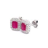 Aretes de rubíes con diamantes en oro blanco 14kt. R-0.87CTS. D-0.37CTS.