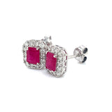 Aretes de rubíes con diamantes en oro blanco 14kt. R-1.00CTS. D-0.38CTS.
