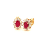 Aretes con rubí y diamantes en oro amarillo 14KT