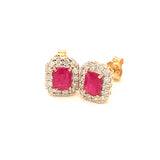 Aretes con rubí y diamantes en oro amarillo 14KT