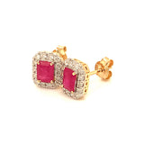 Aretes con rubí y diamantes en oro amarillo 14KT