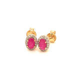 Aretes con rubí y diamantes en oro amarillo 14KT
