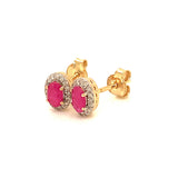 Aretes con rubí y diamantes en oro amarillo 14KT