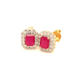 Aretes con rubí y diamantes en oro amarillo 14KT