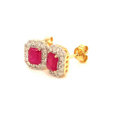 Aretes con rubí y diamantes en oro amarillo 14KT