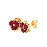 Aretes con rubí y diamantes en oro amarillo 14KT