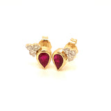 Aretes con rubí y diamantes en oro amarillo 14KT