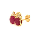 Aretes con rubí y diamantes en oro amarillo 14KT