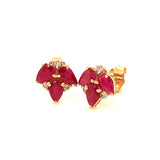 Aretes con rubí y diamantes en oro amarillo 14KT