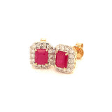 Aretes con rubí y diamantes en oro amarillo 14KT