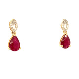 Aretes con rubí y diamantes en oro amarillo 14KT