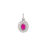 Dije de rubí con diamantes en oro blanco 14kt. R-0.28CTS. D-0.18CTS.