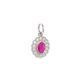 Dije de rubí con diamantes en oro blanco 14kt. R-0.28CTS. D-0.18CTS.