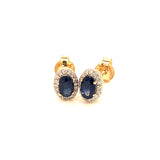Aretes de zafiros con diamantes en oro amarillo 14kt. S-0.48CTS. D-0.12CTS.