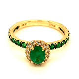 Anillo de esmeraldas y diamantes en oro amarillo 14kt. EM-1.29CTS. D-0.17CTS.
