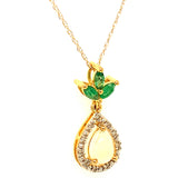 Collar con esmeraldas, ópalo y diamantes en oro amarillo 10kt. 45CM EM-0.17CTS. OP-0.40CTS. D-0.05CTS.