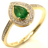 Anillo de esmeralda con diamantes en oro amarillo 10kt. EM-0.38CTS. D-0.05CTS.
