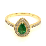 Anillo de esmeralda con diamantes en oro amarillo 10kt. EM-0.38CTS. D-0.05CTS.