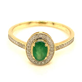 Anillo de esmeralda con diamantes en oro amarillo 10kt. EM-0.45CTS. D-0.05CTS.
