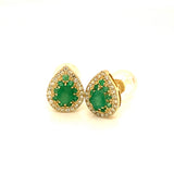 Aretes de esmeraldas con diamantes en oro amarillo 14kt. EM-0.45CTS. D-0.20CTS.